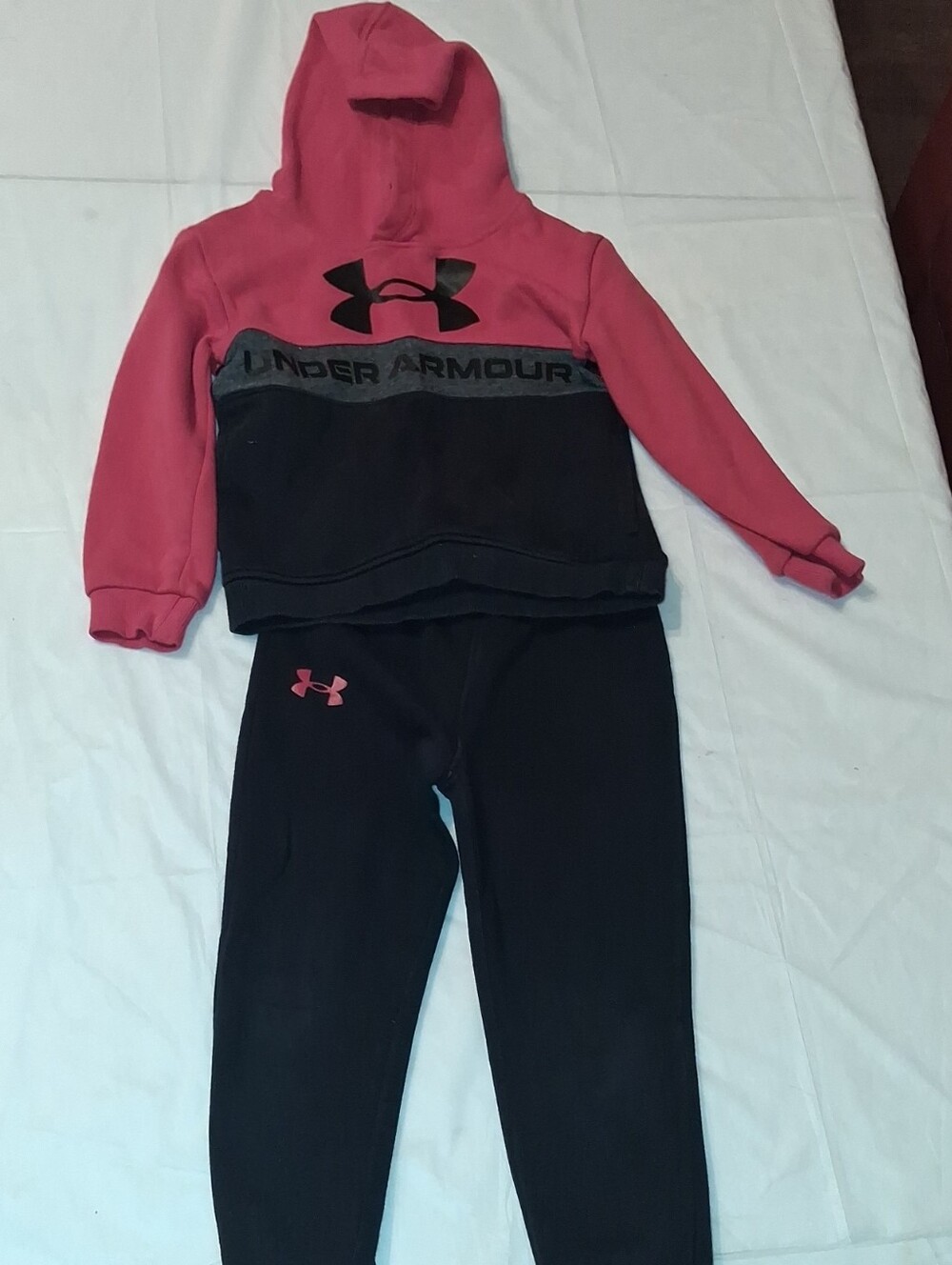 Under Armour Girls Pink and Black Colorblock Hoodie Pullover